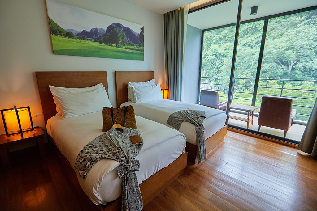 Premium hotel room with elegant mountain lodge design